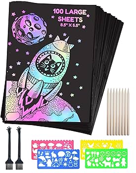 Amazon.co.jp: - ブラックスクラッチアートペーパー、レインボー